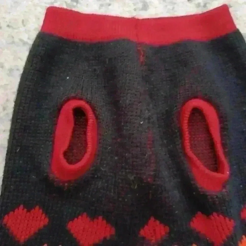 Cozy Knit Rainbow Heart Print Dog Sweater L